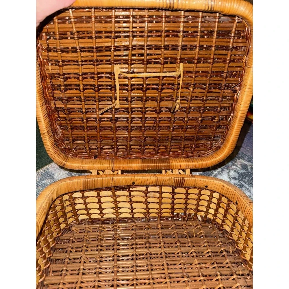 Vintage Woven Wicker Rattan Large‎ Picnic Basket with Folding Handle